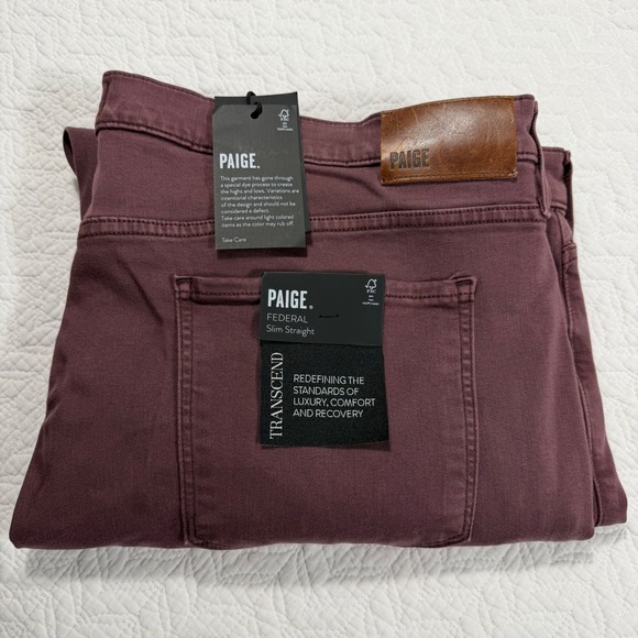 PAIGE Federal Slim Straight Jeans Men Size 42x34 Vintage Rich Malbec Color NWT